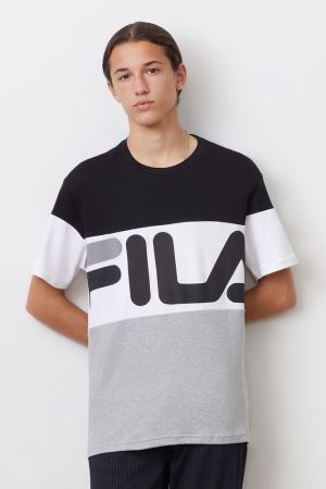 FILA Vialli Tee Shirts Black / Grey / White,Mens Clothing | CA.HJZXEM940